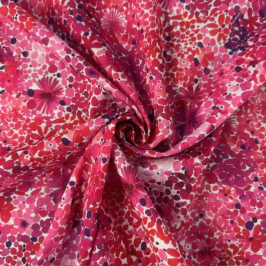 VOILE DE COTON IMPRIME Fleurs effet peinture fuchsia