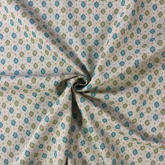 TOILE DECO IMPRIME Petites Fleurs Bleues et Vertes