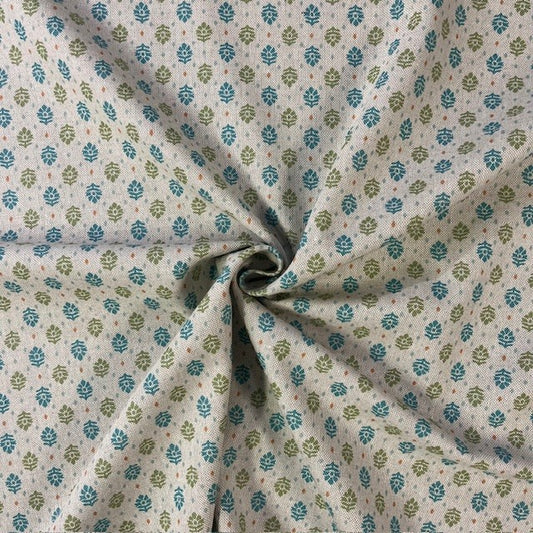 TOILE DECO IMPRIME Petites Fleurs Bleues et Vertes