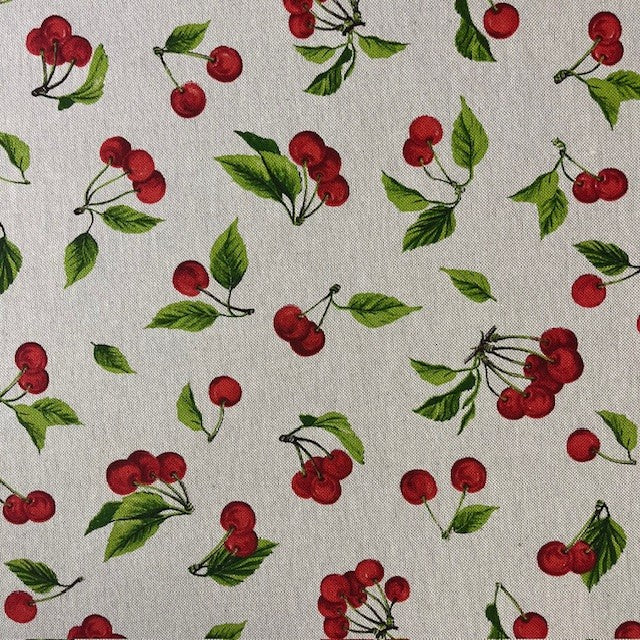 TOILE DECO IMPRIME Cerises fond Naturel