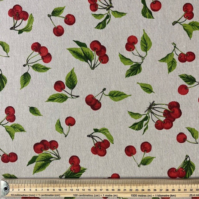 TOILE DECO IMPRIME Cerises fond Naturel