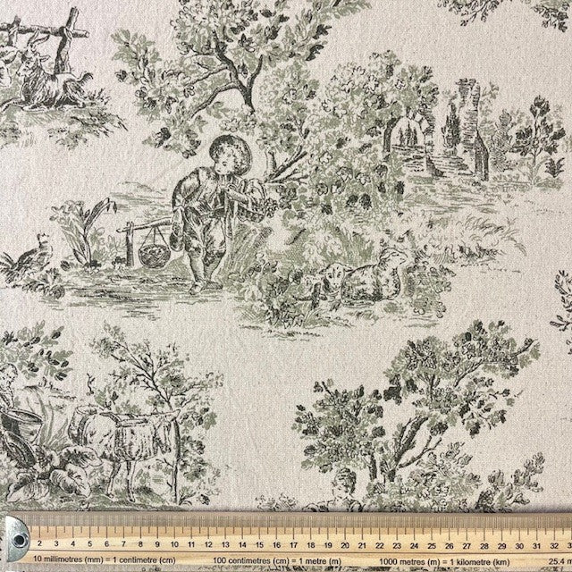 TOILE DECO IMPRIME Toile de Jouy Kaki