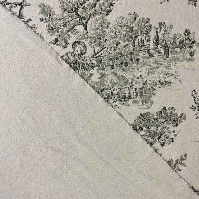 TOILE DECO IMPRIME Toile de Jouy Kaki