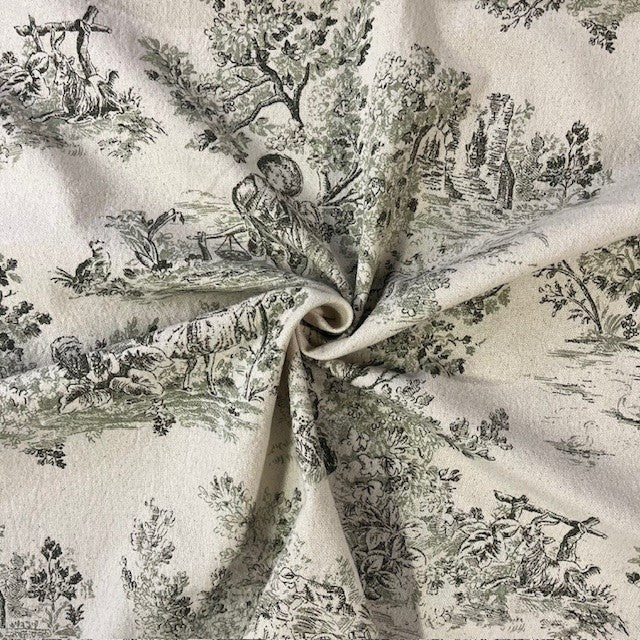 TOILE DECO IMPRIME Toile de Jouy Kaki
