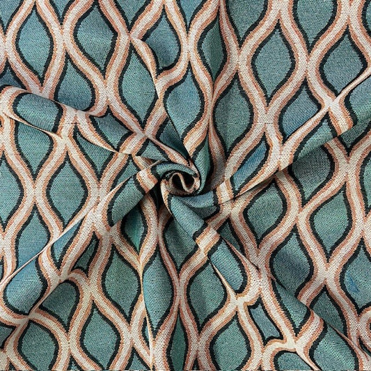 JACQUARD DECO IMPRIME Seventies Bleu