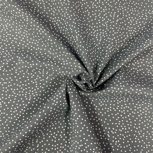 COTON IMPRIME Pois Blanc fond Kaki